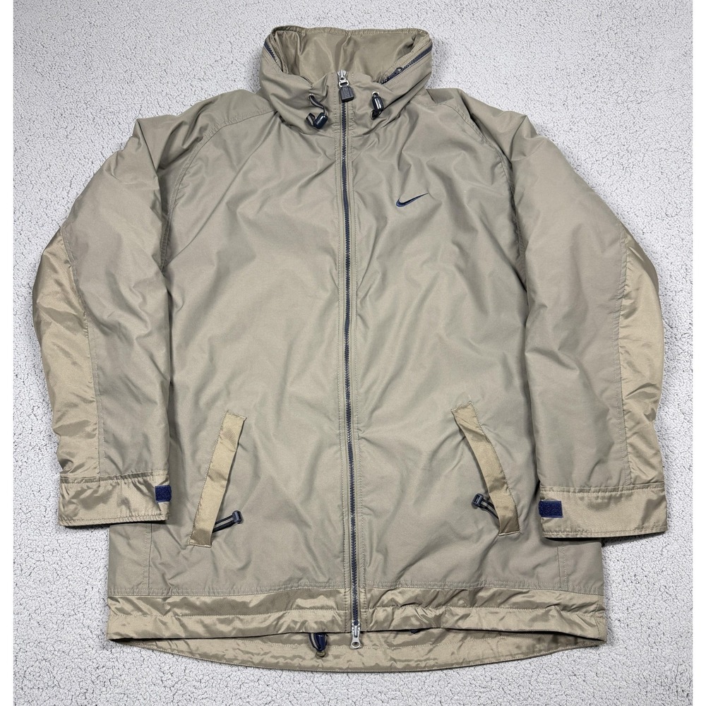 Nike Jacket Mens Large Beige Hooded Full Zip Insulated‎ Nylon Winter Warm Parka